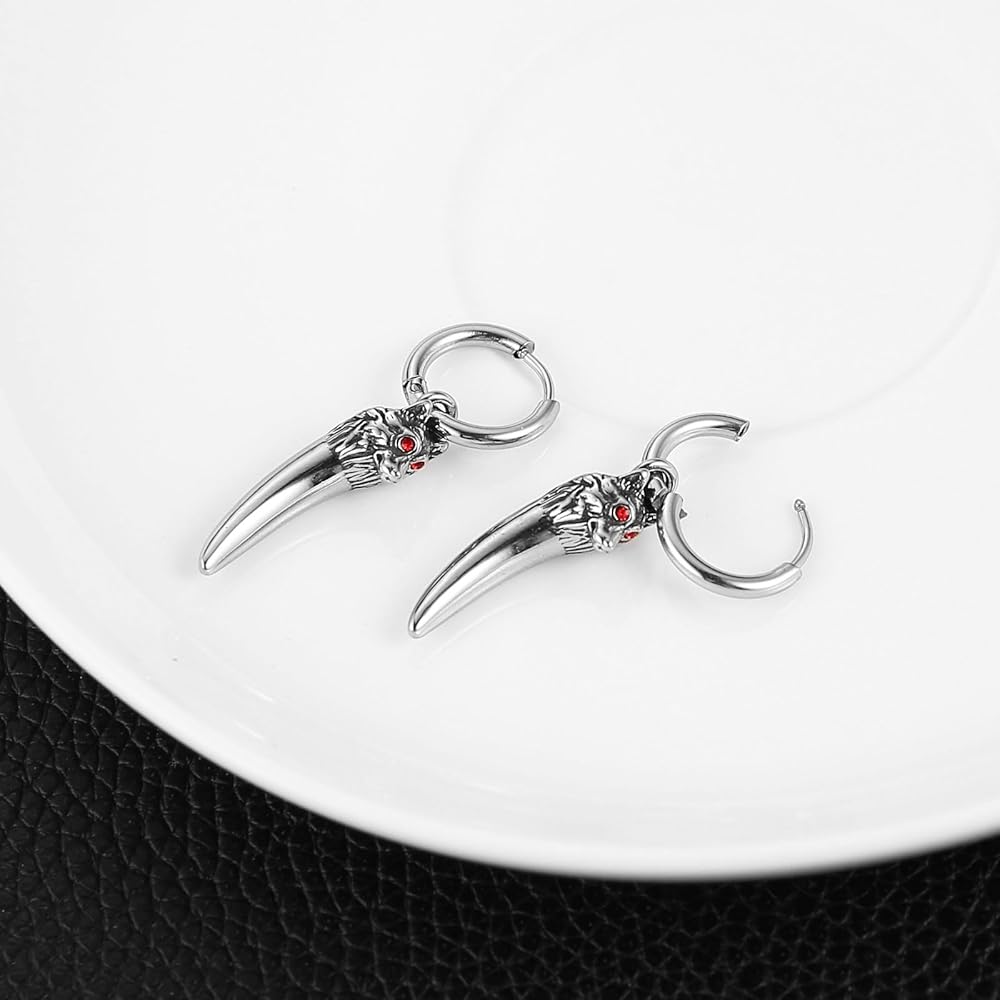 Amazon.com: HZMAN Wolf Tooth Dangle Drop Earring for Men